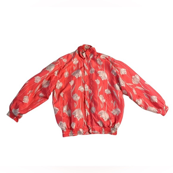 Vintage FUDA International 100% Silk Bomber Jacket Size Medium Tulip Floral - Picture 6 of 14
